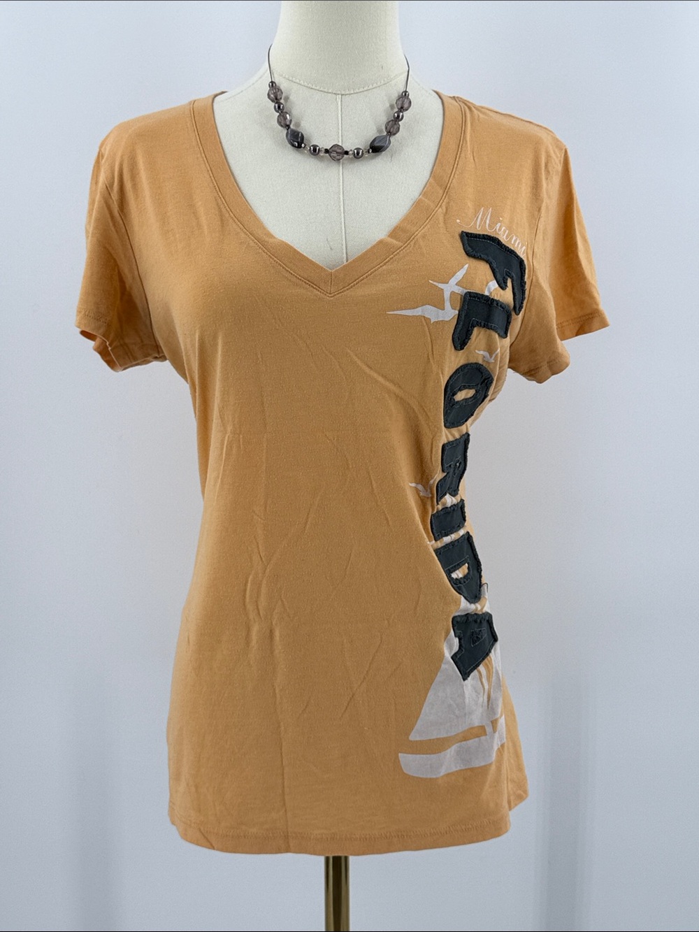 Old Navy light orange V-Neck Graphic Tee with Black Accents